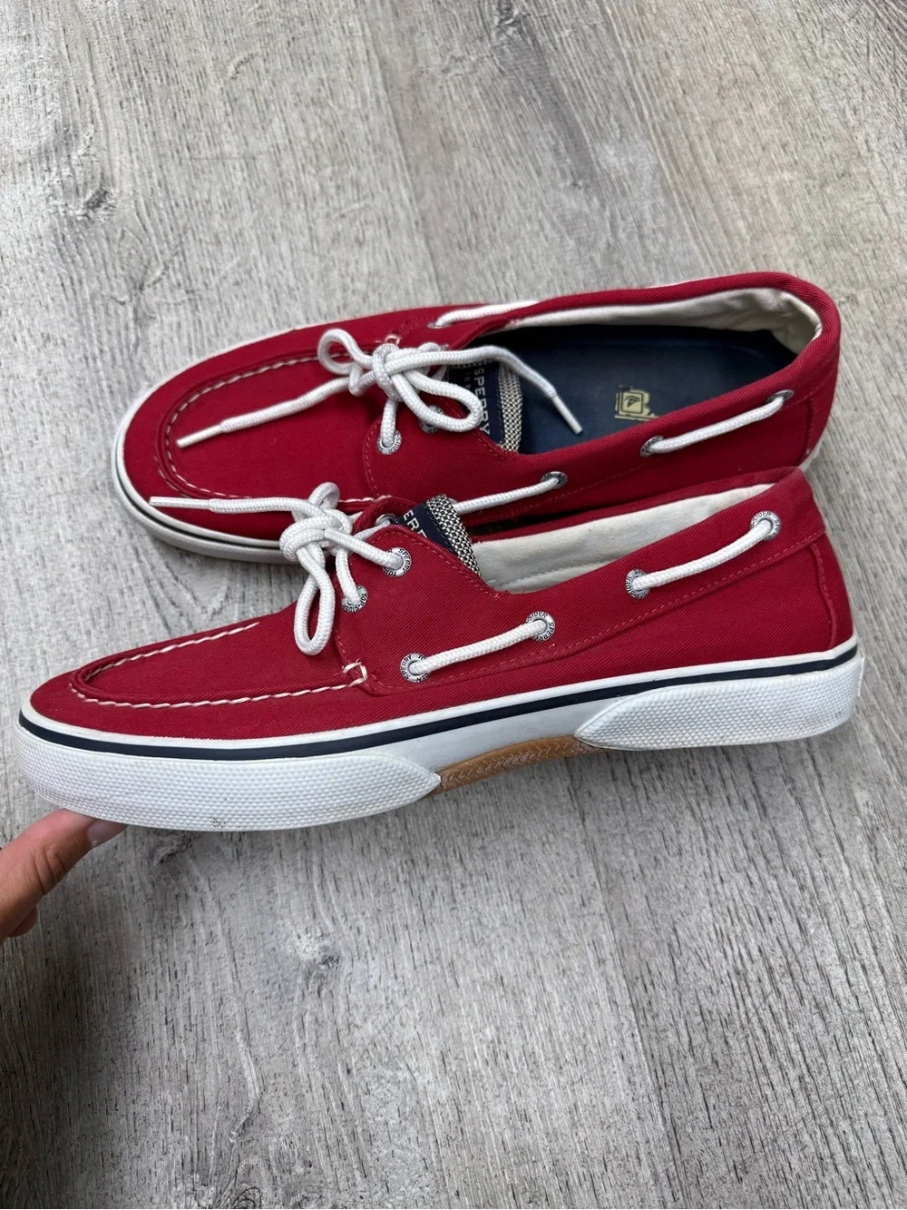 Sperry Red Canvas Men’s Boat Shoes with White Laces
